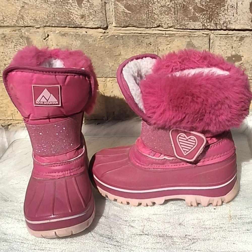 Nova Mountain Youth Pink Faux-Fur Sherpa Waterproof Winter Boots   Size 9 Kids